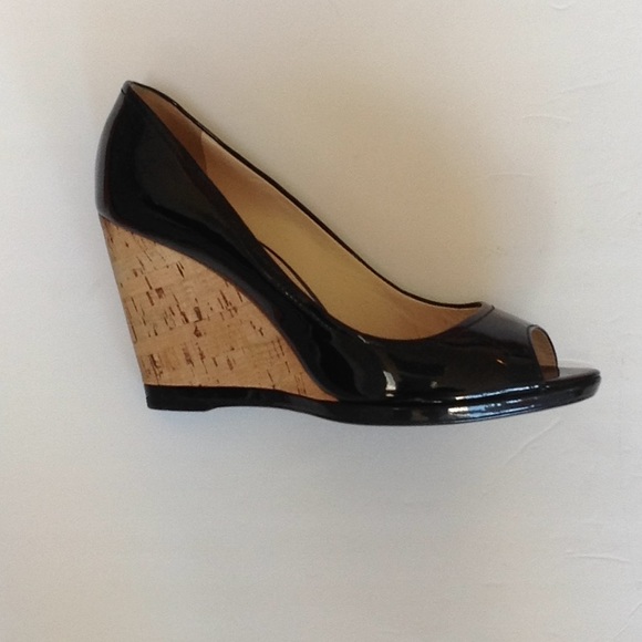 Prada Peep Toe Patent Leather Cork Wedge Pump - Picture 4 of 8